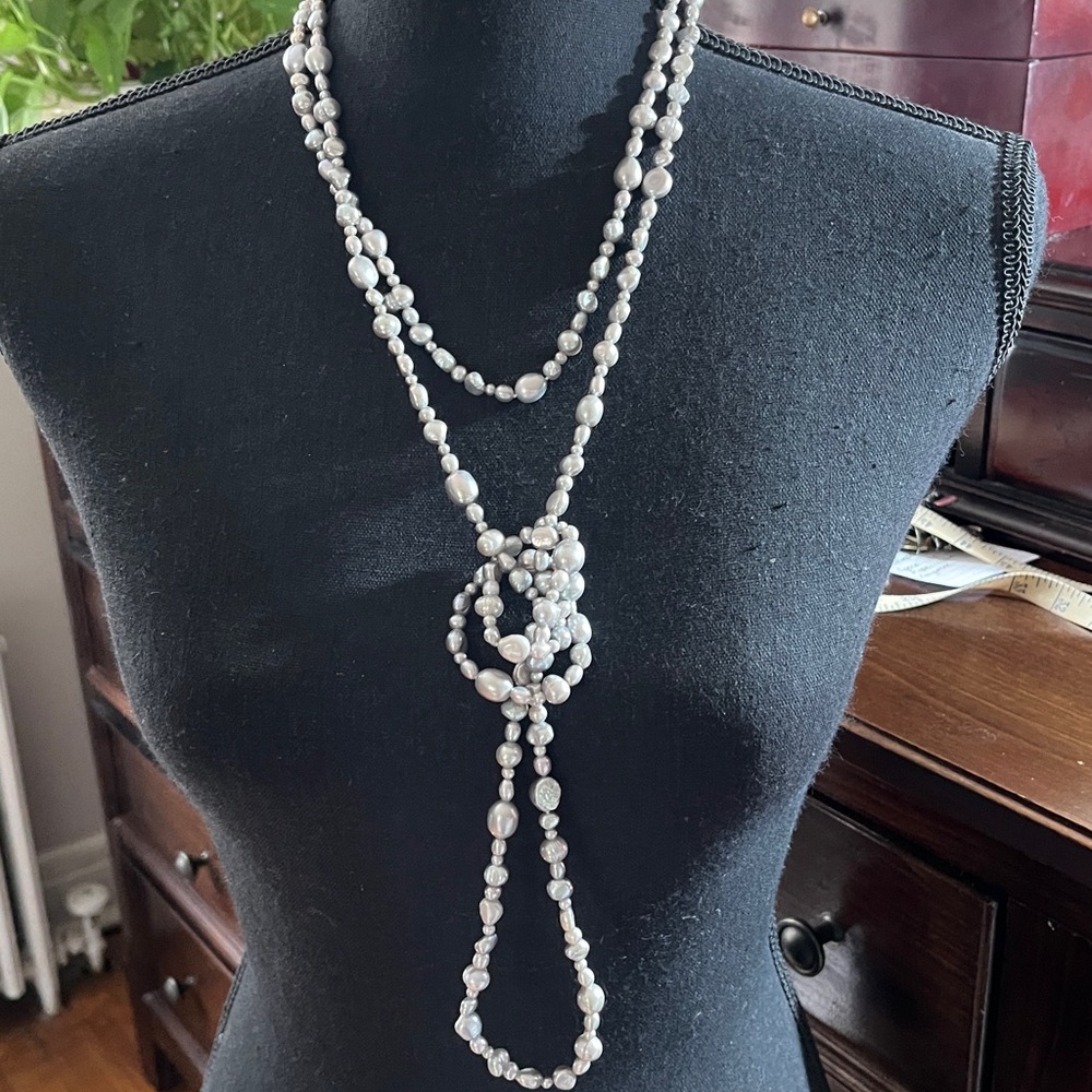 Grey/Silver Freshwater baroque Pearl endless rope Strand Necklace